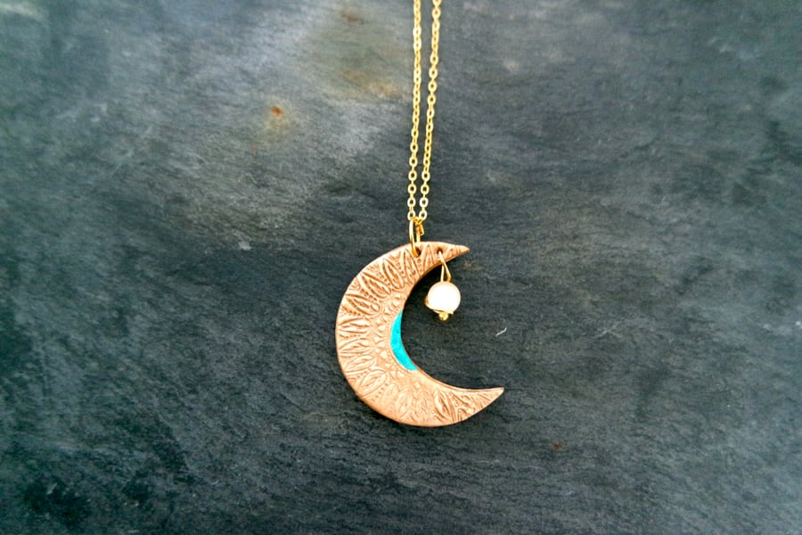 Necklace - Moon Mandala gold turquoise 