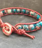 Red and blue rainbow jasper and leather bracelet with ceramic button fastener - Image 7