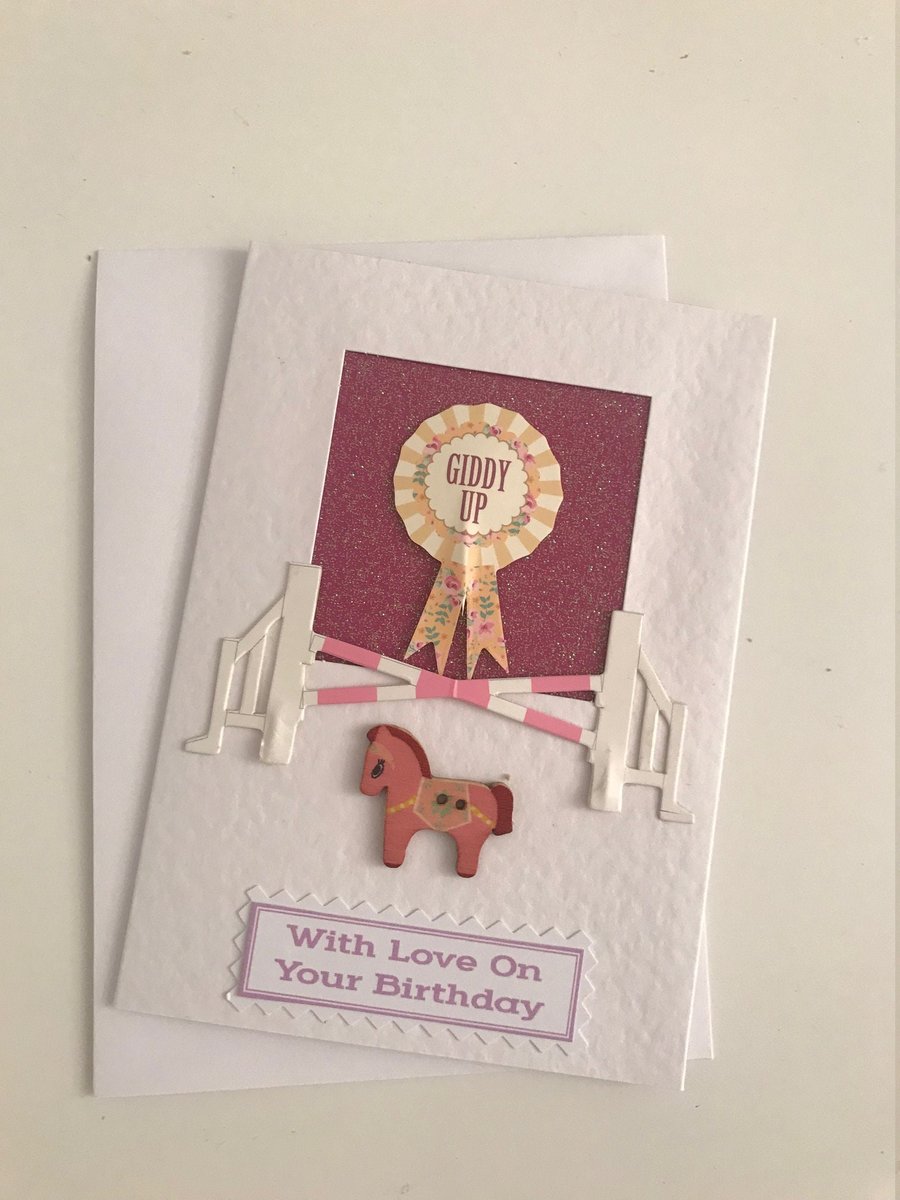Horse Giddy Up Card, Birthday Card, Handmade Card, Horse Lover Card