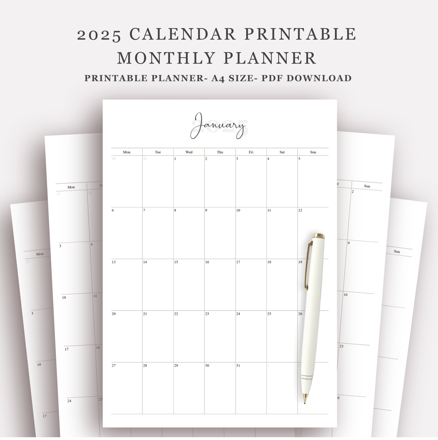 2025 Calendar Printable 2025 Monthly Planner, Sunday & Monday Start Calendar PDF
