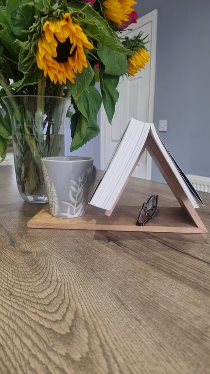 Hand Crafted Wooden Book Stand with Contrasting Wood Detail