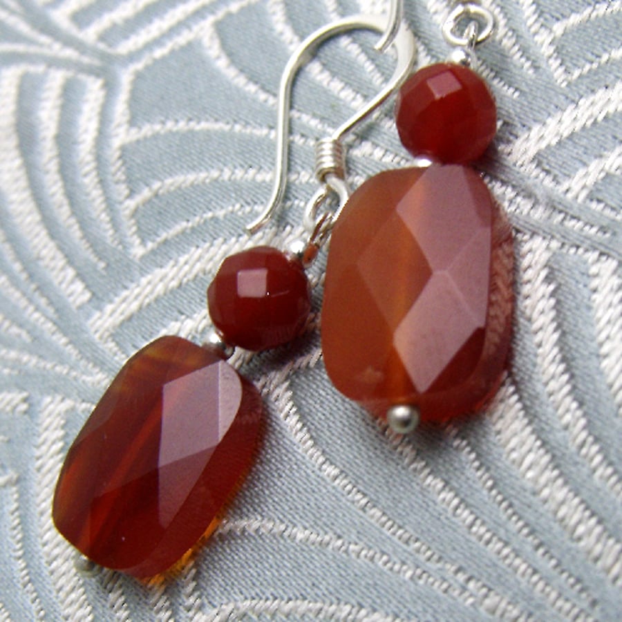 Carnelian Earrings UK, Dangle Earrings, Carnelian Semi-Precious Earrings CC94