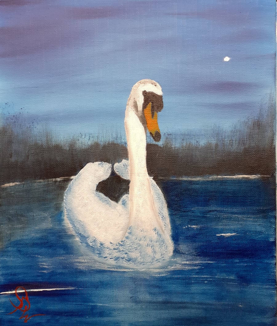 Elegance of a Swan on Water Oil Painting  