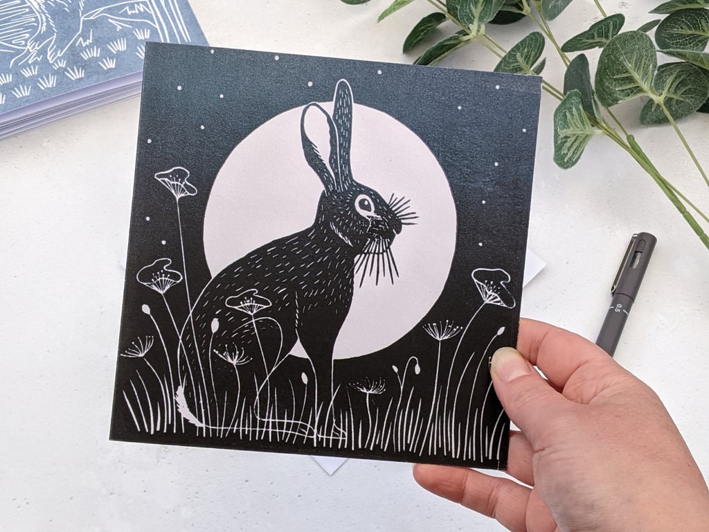 Moonlit Hare Greetings Card