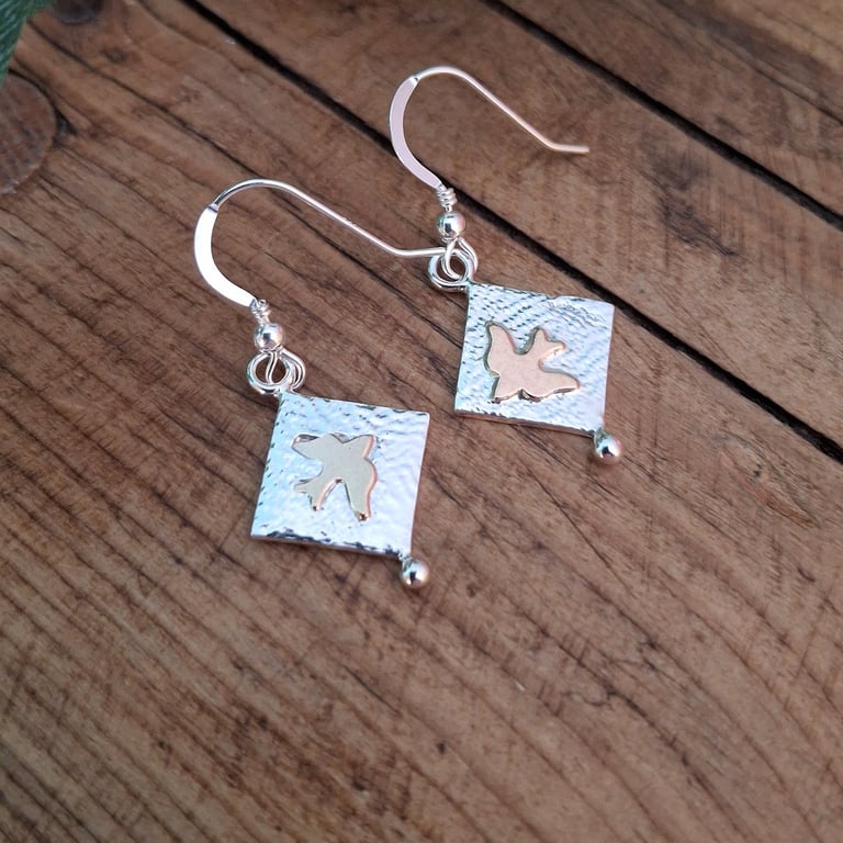 Handmade Bird Earrings Silver & Gold