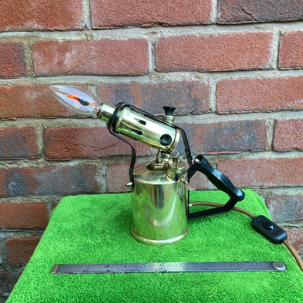 Brass Blowlamp Table Lamp, Upcycled Vintage Taymar Blowtorch