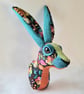 Faux hare head wall mount in colourful floral fabric -Hellebore Blackthorn