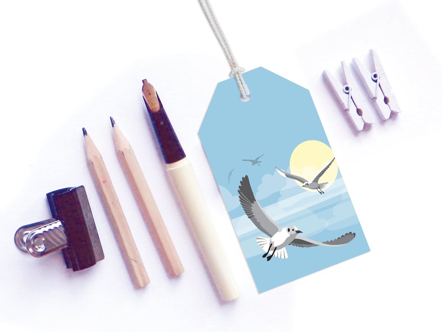 Seagull Gift Tags - seaside, summer, pack of six tags