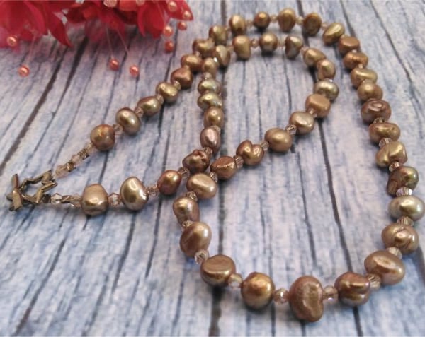 Coffee pearls and crystal necklace