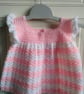 Baby dress crocheted in pink and white. Lovely gift for new baby girl. 20"chest - Image 1