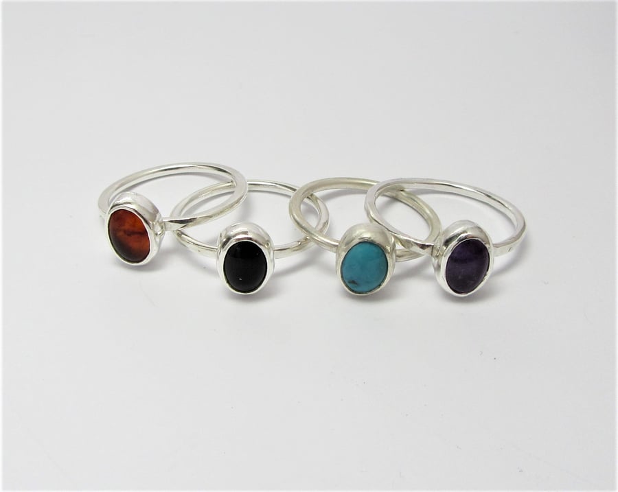 Tiny single rings - sterling silver rings - stone ring