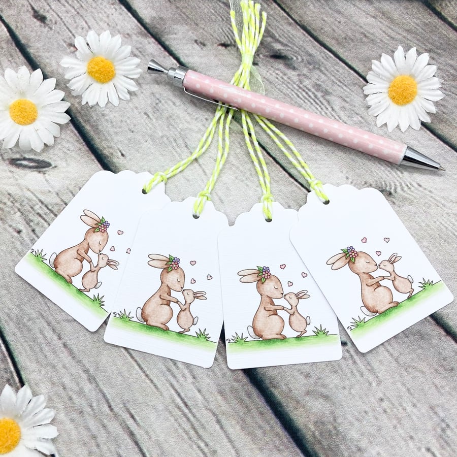 Mother & Baby Bunny Gift Tags - set of 4 tags - Birthday Gift Tags 