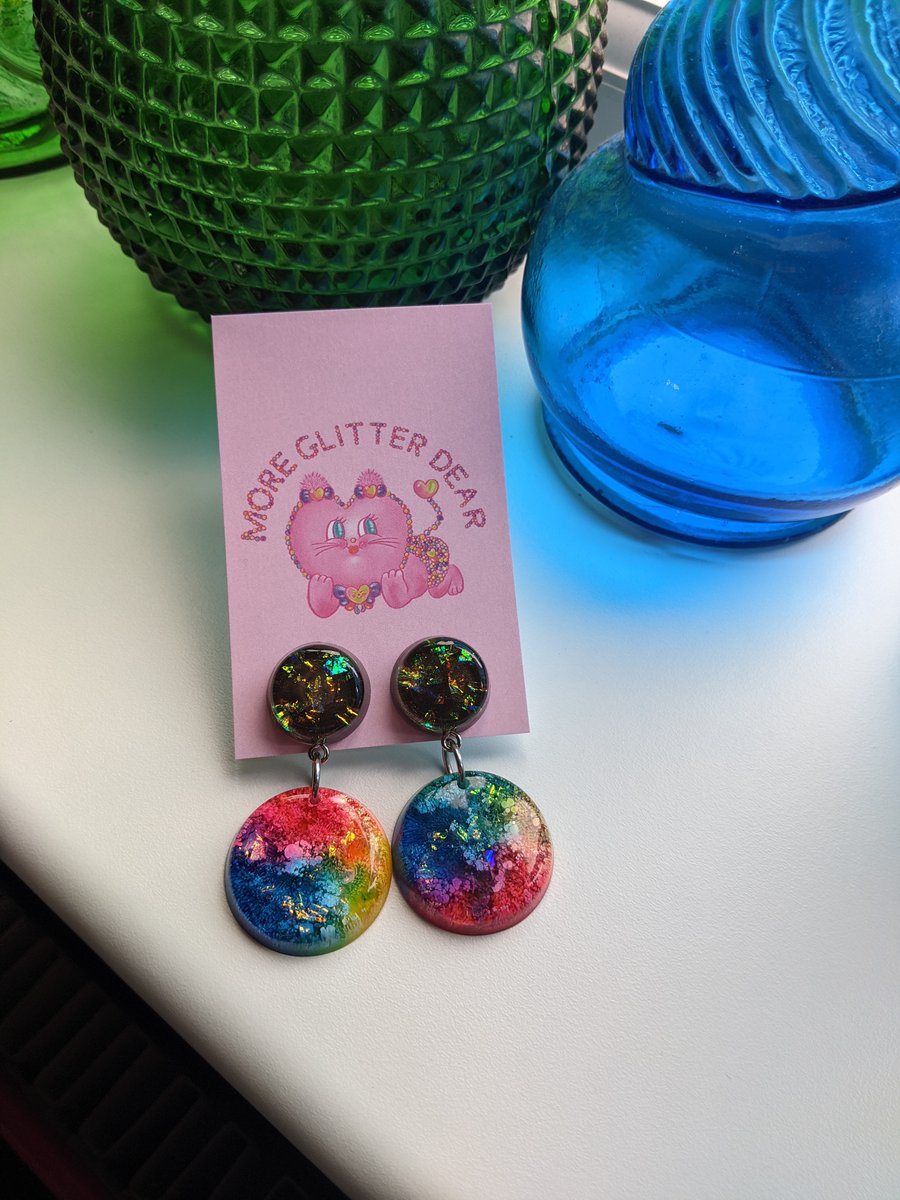 Rainbow effect jewel circle earrings (Each pair is unique)