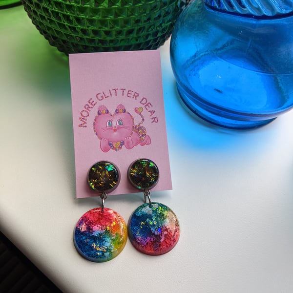 Rainbow effect jewel circle earrings (Each pair is unique)