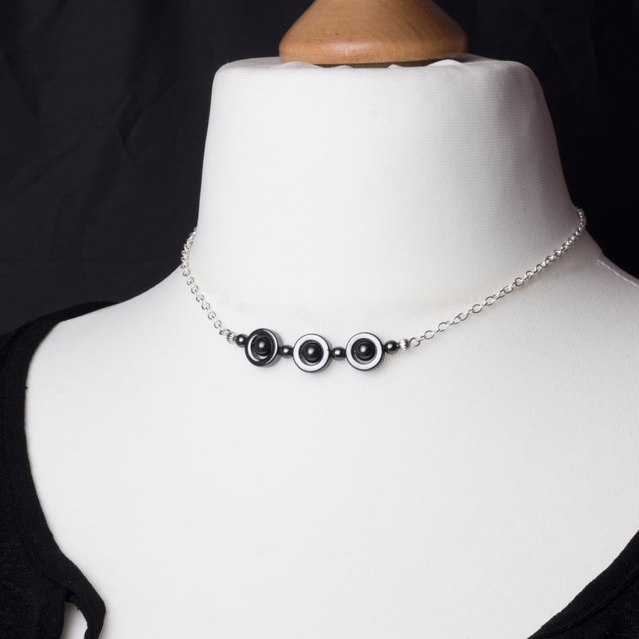 Hematite Ring bar necklace - Simple gemstone bead 16 inch necklace