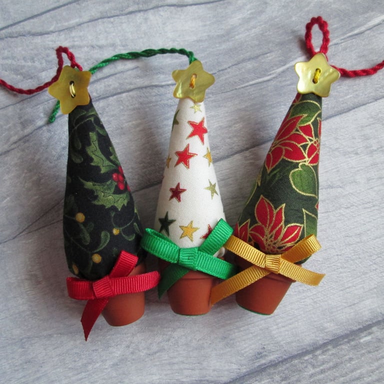 Trio of Tiny Christmas Tree Decorations, Little Christmas Trees