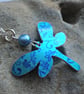 Dragonfly necklace pendant in turquoise with flowers and blue pearl - Image 1