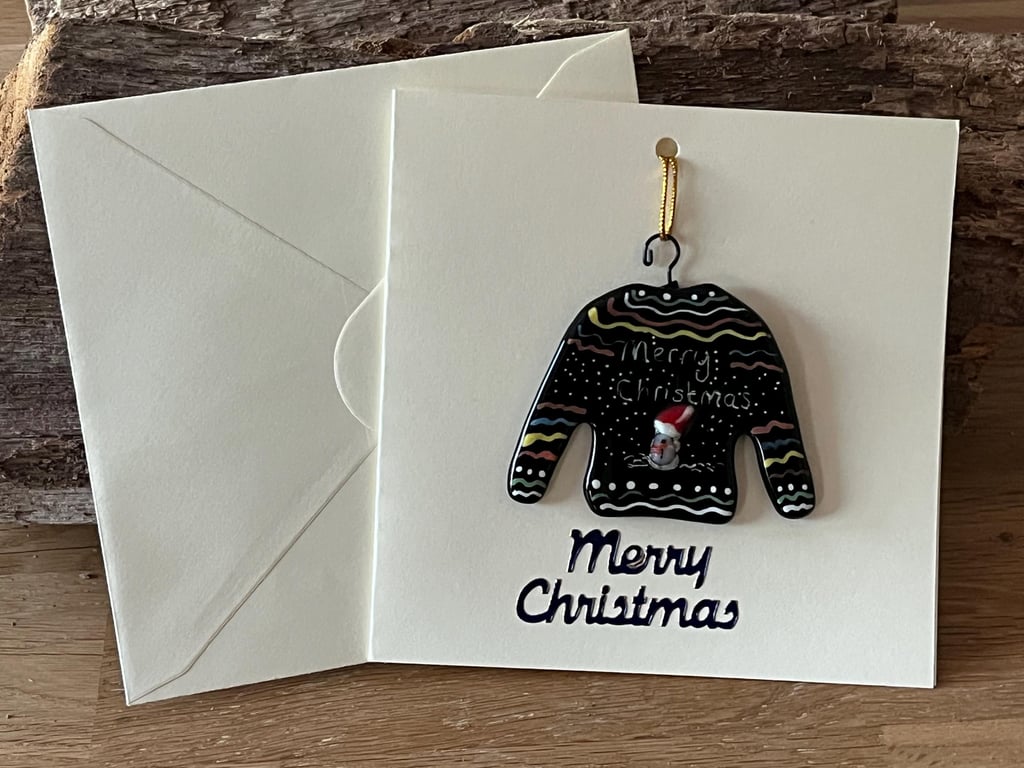 Handmade Keepsake card, Fused Glass Festive Christmas Jumper Christmas Car