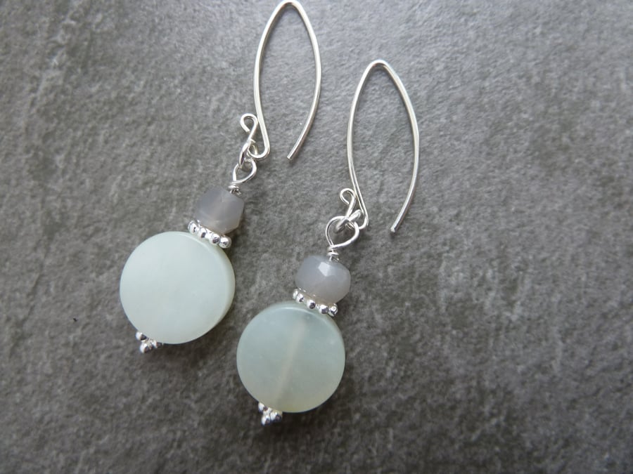 sterling silver earrings, serpentine and moonstone