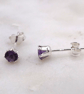 African Amethyst Facet 4mm Gemstone 6 Prong Facet Sterling Silver Stud Earrings. - Image 5