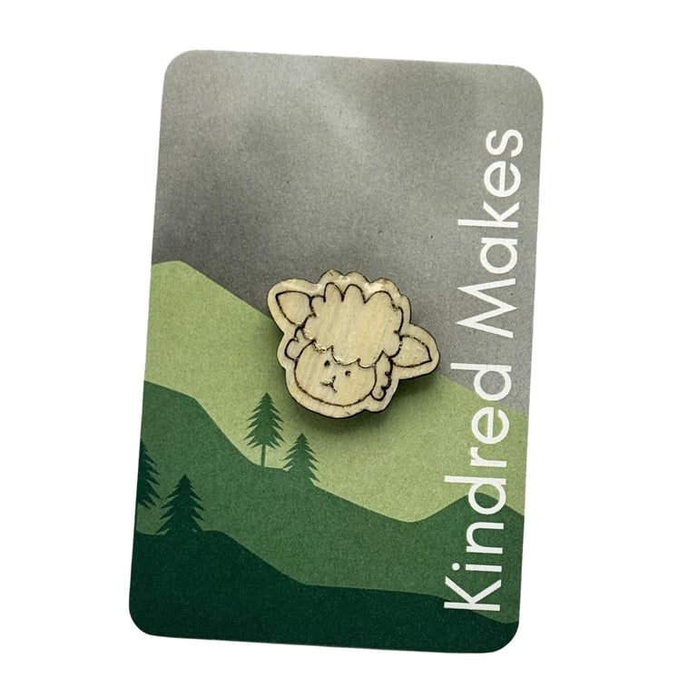 Sheep Wooden Pin Badge