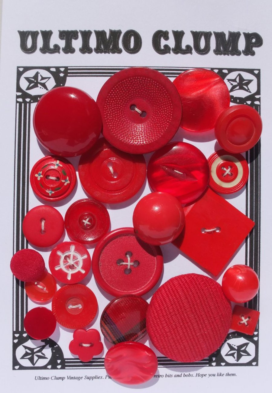 24 Vintage Bright Red Buttons