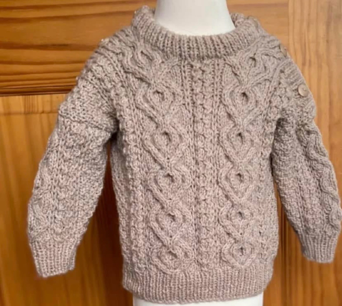 Neutral Gender Childs Hand Knitted Cable Pattern Jumper to Fit Age 2 - 3 years