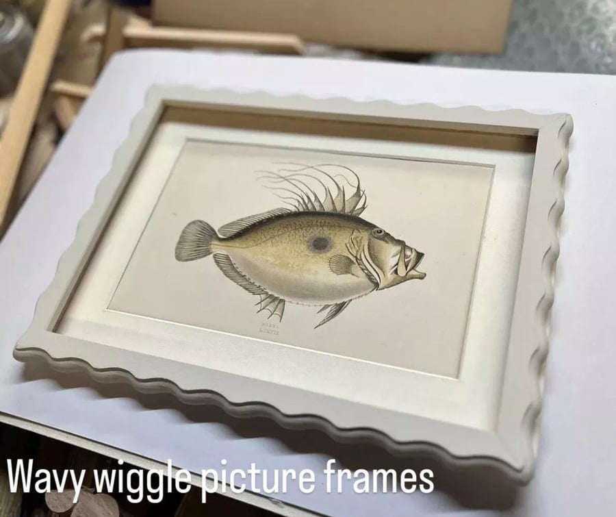 Wiggle wavy picture frames hand painted wooden bespoke made to order. Any colour