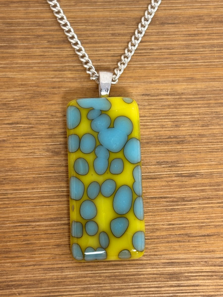Fused Glass Blue and Yellow Pendant
