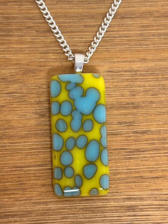 Fused Glass Green and Vanilla Pendant