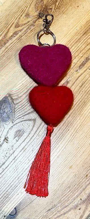 Felted hearts keyring bag charm