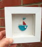 Bobbing Along Little Ceramic Boat Picture - Rustic Wood Frame - Boats - Image 1