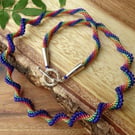 Spiral rainbow necklace, unusual twisting rainbow beaded jewellery