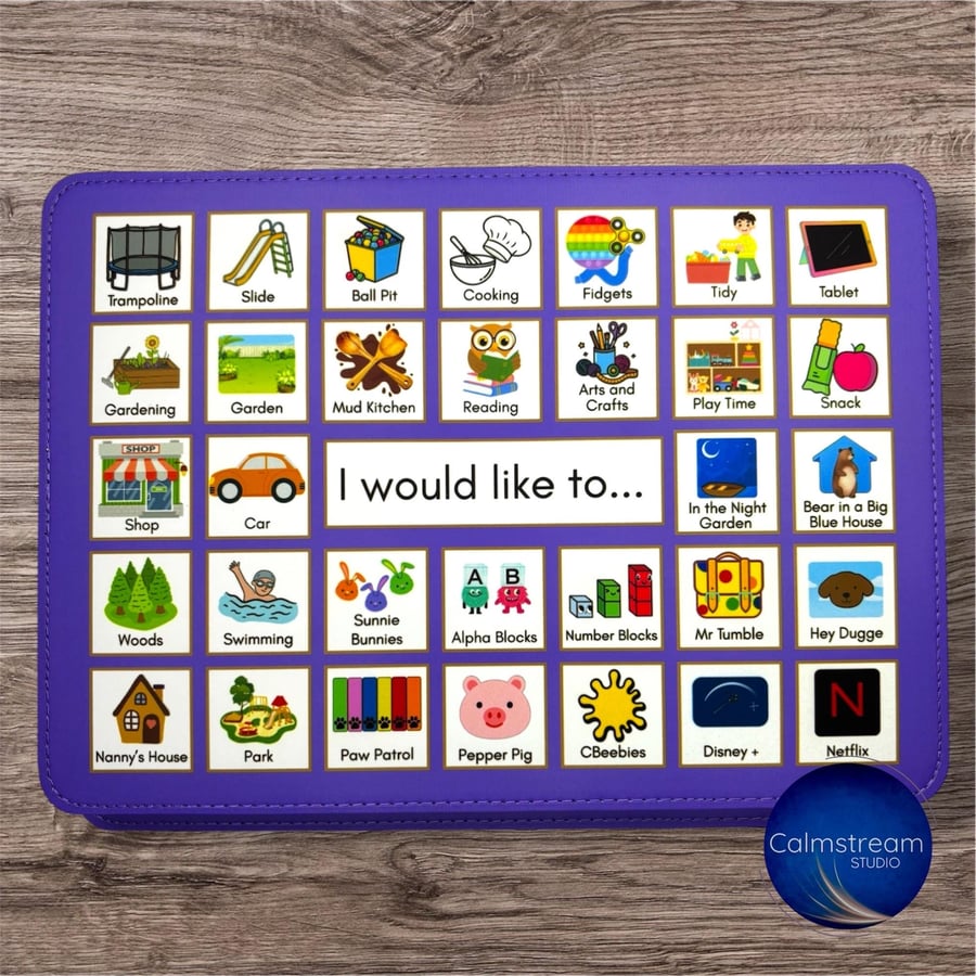 Personalised PECS Board Custom Grid, Colours & Any Icons (Faux Leather PVC Mat)