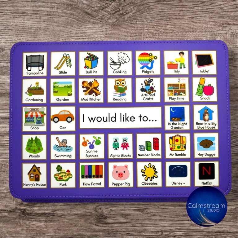 Personalised PECS Board Custom Grid, Colours & Any Icons (Faux Leather PVC Mat)