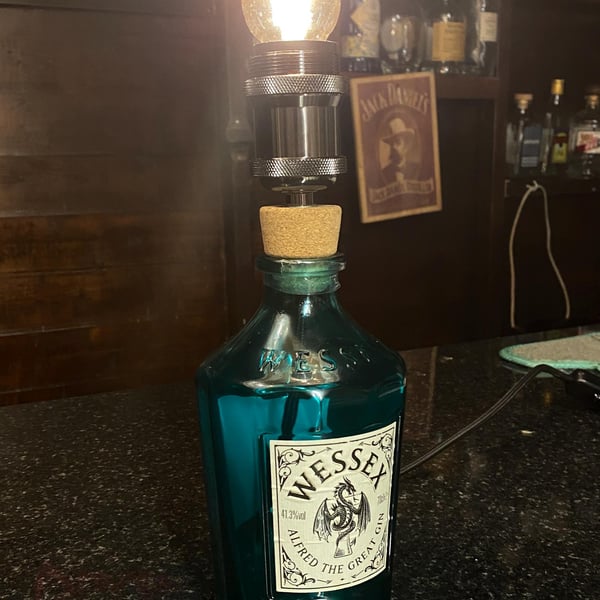 Up cycled spirit bottle into vintage style lamp