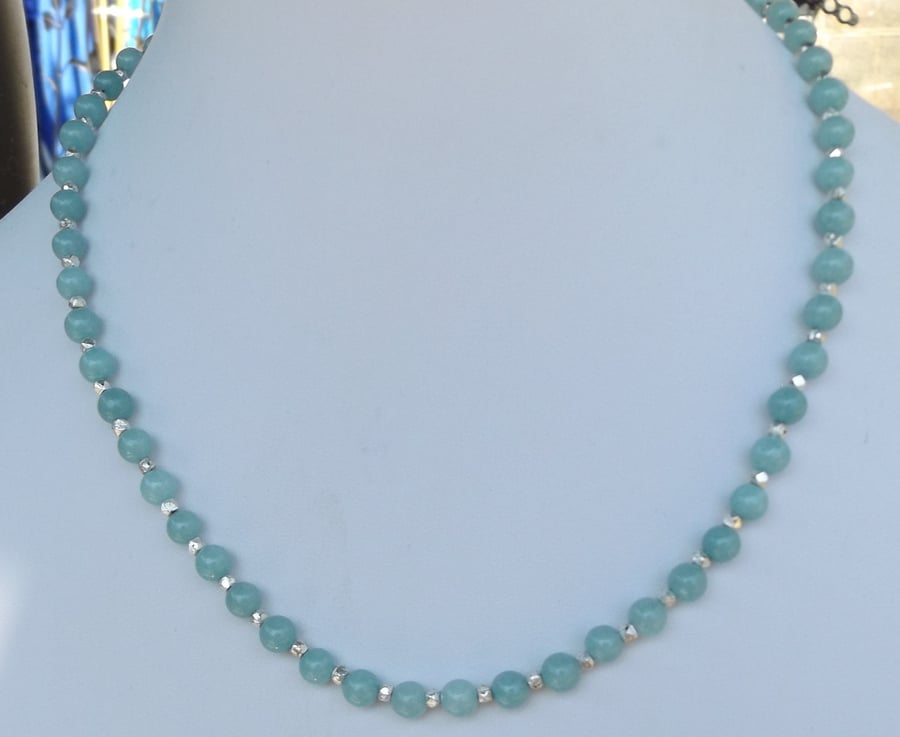 Aquamarine Quartz 18" necklace with silver flash spacers 