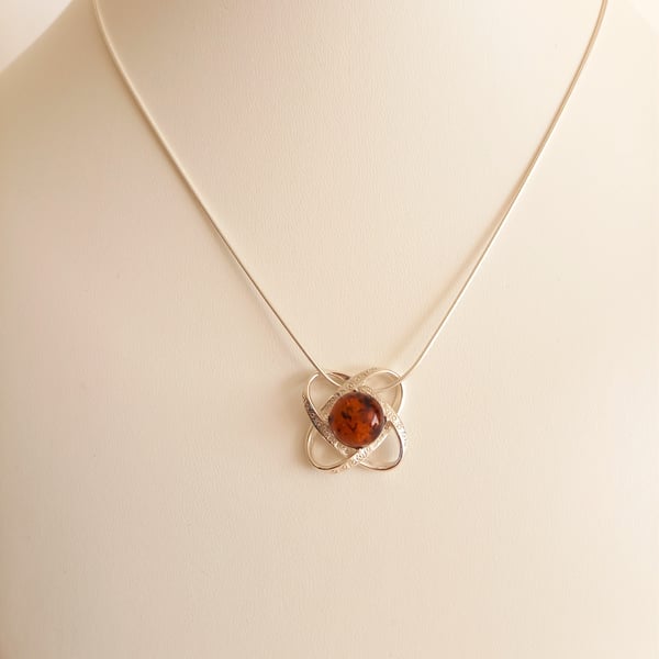 Amber Entwined and Sterling Silver Necklace. Amber, Gift for Her, Handmade