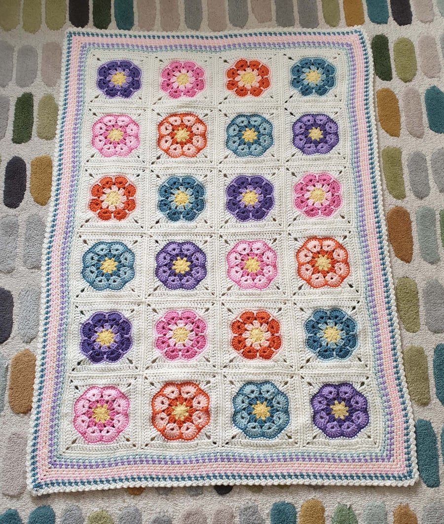 African Flower Crochet Baby Blanket and Unicorn teddy