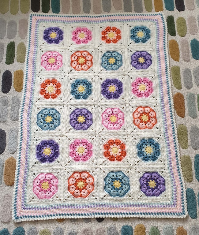 African Flower Crochet Baby Blanket and Unicorn teddy