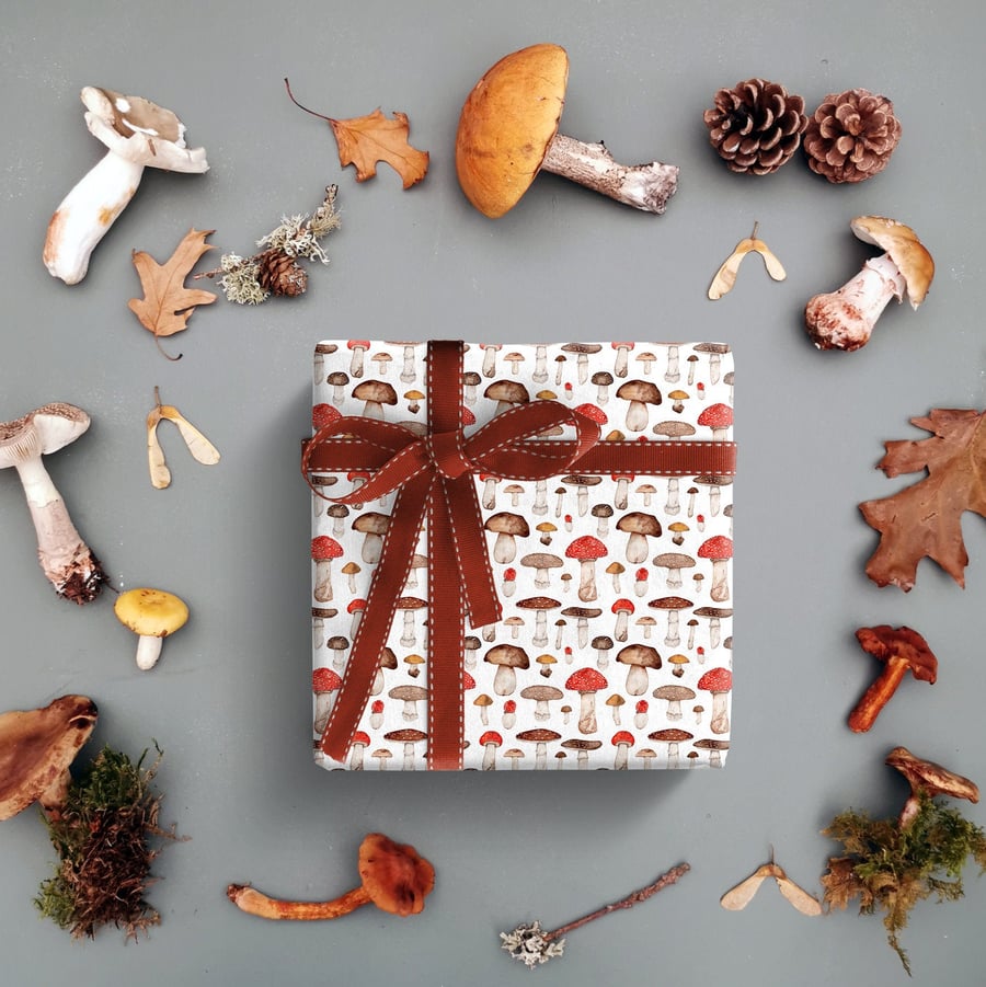 Mushroom Wrapping Paper, Toadstool Gift Wrap, Fungi Birthday Gift Wrap
