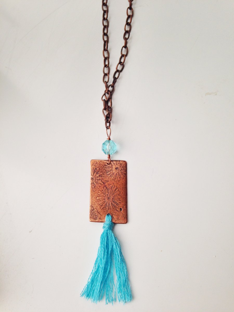 Copper Daisy tassel necklace