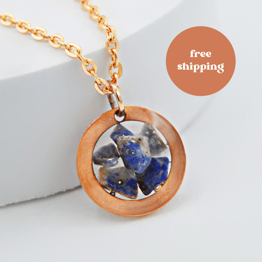 Sodalite Copper Geode Worry Stone Necklace (Small) - Free Postage