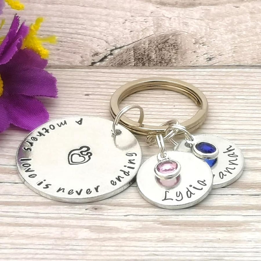 A Mothers Love Personalised Keyring With Birthstone Crystals - Mummy Keyring