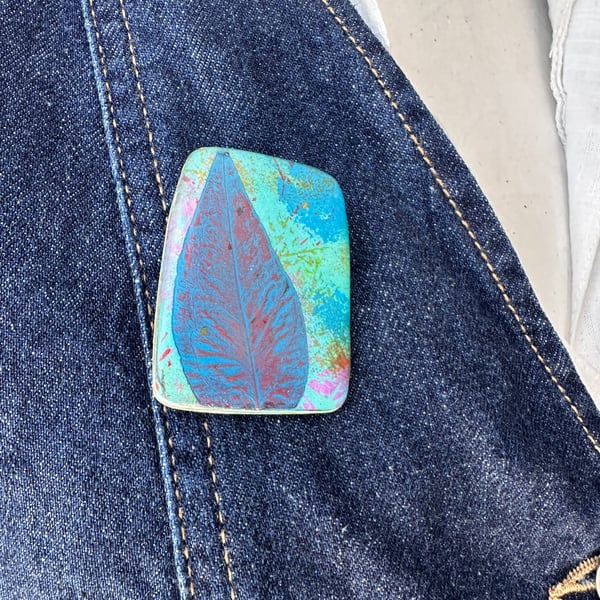 Blue Leaf Botanical Brooch