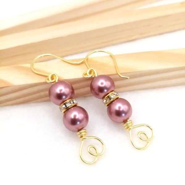 Pearl Earrings - Pearl Drops with Love Heart Design - Choice of Colours