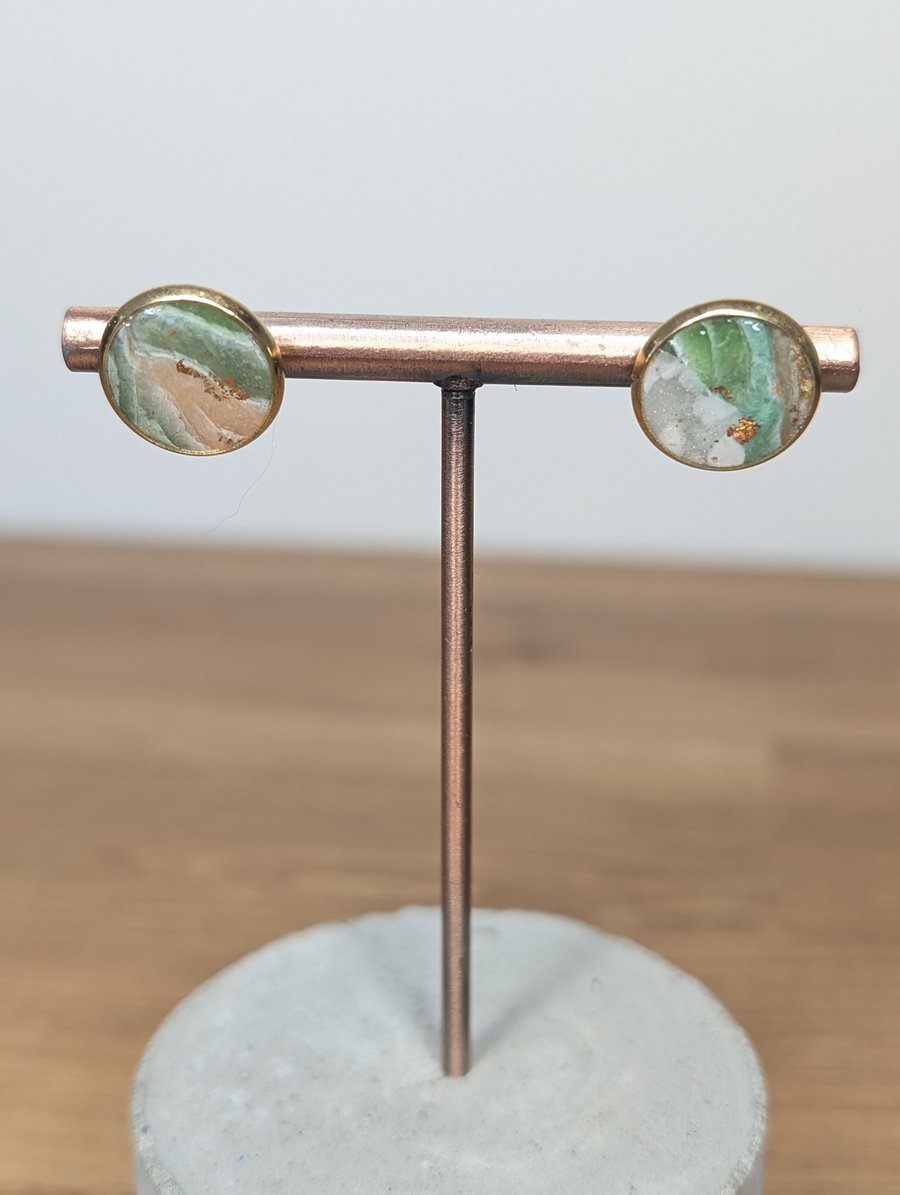 Green  stone marble small stud earrings 2