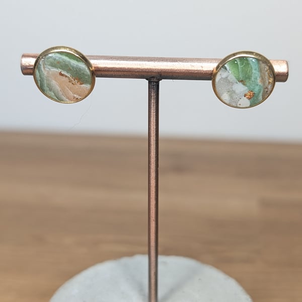 Green  stone marble small stud earrings 2