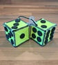Retro-style dice decoration - sucker cup attachment, neon yellow with black dots - Image 1