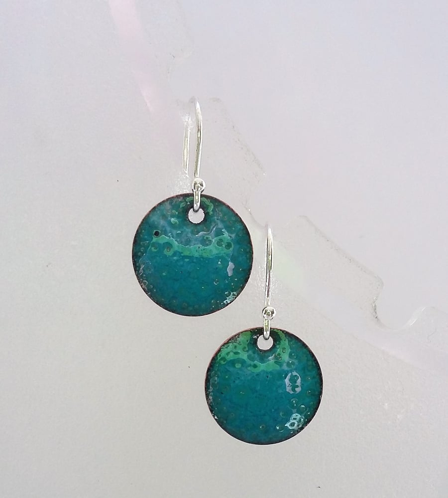 Round earrings in textured enamel on copper 214